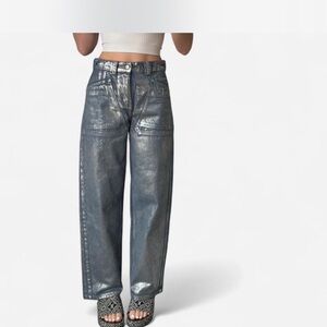 BDG Women's Shimmering Silver Wide Leg Jeans